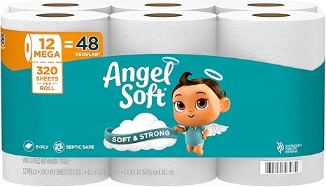 Angel Soft Toilet Paper, 4 Mega Rolls = 16 Regular Rolls, Soft and Strong Toilet Tissue